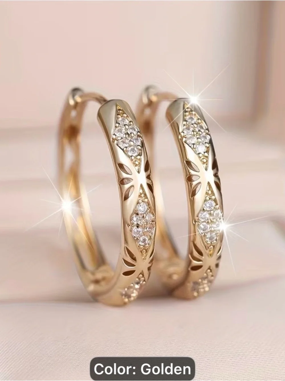Vintage synthetic micro pave colored Golden Hoop Earrings with Crystal Accents